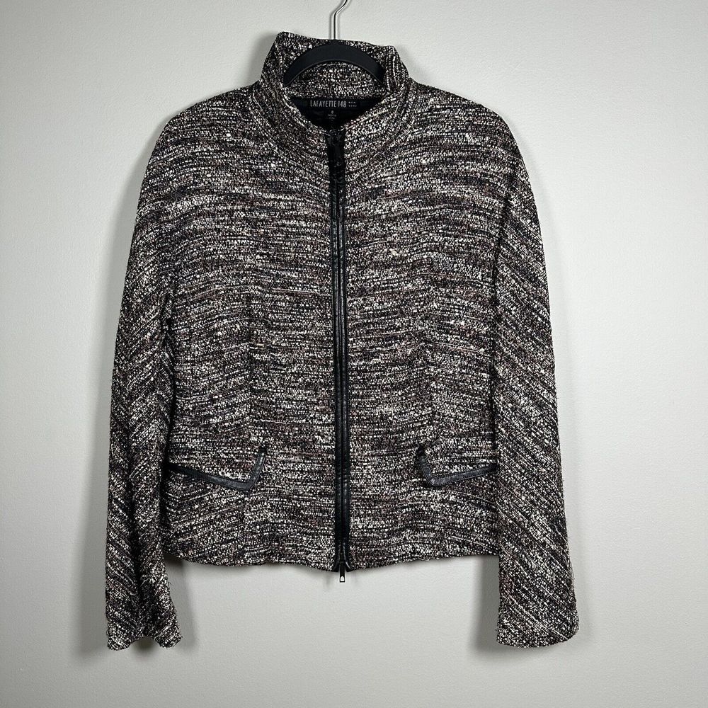 Lafayette 148 Size 8 Black Rose Gold Brown Full‎ Zip Wool Blend Blazer Jacket